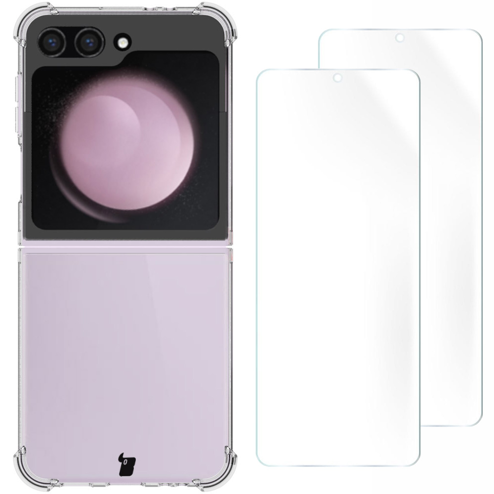 Elastyczne etui + 2 folie na ekran Bizon Case Clear Pack do Samsung Galaxy Z Flip6, przezroczyste